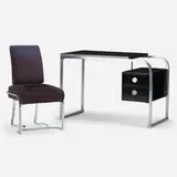 Gilbert Rohde, desk, model 53 and chair, c. 1934, chrome-plated steel, painted wood, upholstery