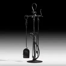 Forged Fireplace Tools by Albert Paley, 2006, forged, formed and fabricated steel with a blackened finish, sold Sep 2020