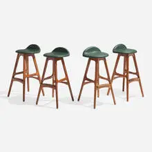 Erik Buck, Stools model OD61, set of four, c. 1964, teak, rosewood, leather upholstery