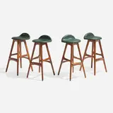 Erik Buck, Stools model OD61, set of four, c. 1964, teak, rosewood, leather upholstery