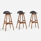Erik Buck, Stools model OD61, set of three, c. 1964, teak, rosewood, leather upholstery