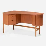 Desk by Nørre Broby Maskinsnedkeri, 1956, teak, acrylic, mirrored glass, sold Nov 2024