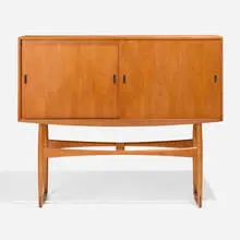 Rare cabinet by Aksel Bender Madsen and Ejner Larsen, c. 1959, teak, ebony, sold Nov 2024