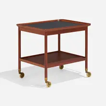 Tea cart by Ludvig Pontoppidan, c. 1950, teak, Formica, brass, casters, sold Nov 2024