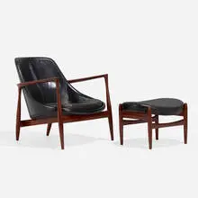 Ib Kofod-Larsen, Elizabeth lounge chair and ottoman, 1956, leather upholstery, teak