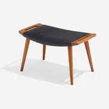 Papa Bear ottoman by Hans J. Wegner, 1950, teak, fabric, sold Nov 2024