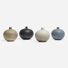 Collection of four vases by Carl-Harry Stålhane, c. 1955, glazed stoneware, sold Nov 2024