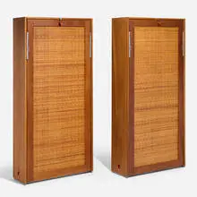 Murphy beds, pair by Hans J. Wegner, c. 1965, oak, rattan, aluminum, leather, sold Nov 2024