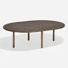Tile-top coffee table by Bjørn Wiinblad, c. 1960, glazed ceramic, patinated brass, sold Nov 2024