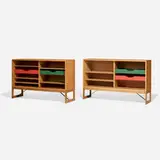 Børge Mogensen, Cabinets, pair, c. 1955, teak, oak, lacquered wood, enameled steel