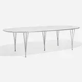 Ellipse dining table by Piet Hein and Bruno Mathsson Arne Jacobsen, 1968 / 1991, lacquered wood, chrome-plated steel, aluminum, sold Nov 2024