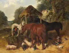 Snr. John Frederick Herring, Feeding time, oil on canvas