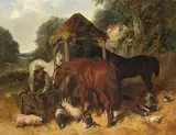 Snr. John Frederick Herring, Feeding time, oil on canvas
