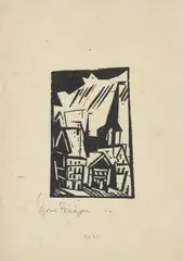 Gelmeroda Dorf und Kirche by Lyonel Feininger, 1920, Holzschnitt auf Japan, sold Jul 2025