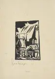 Lyonel Feininger, Gelmeroda Dorf und Kirche, 1920, Holzschnitt auf Japan