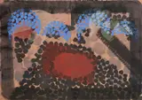 Howard Hodgkin, For Bernard Jacobsen, 1977, Farblithografie auf zwei aneinandergefügten Blatt Velin, handkoloriert mit Gouache und Wachskreiden