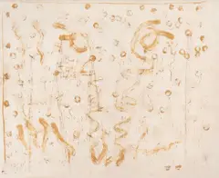 Ohne Titel (Orangen) by Jiří Georg Dokoupil, 1991, Orangensaft auf Leinwand, sold Sep 2023