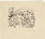 Max Pechstein, Fünf sitzende Palauerinnen, 1918, Tuschfeder auf dünnem Papier