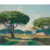Elioth Gruner, She-oaks in France, 1924, oil on panel