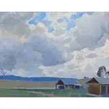 Elioth Gruner, Rural Landscape under Cloudy Skies, oil on canvas on board, double sided