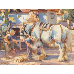(Shoeing the Horse) by Harold Septimus Power, watercolour on paper, offered Oct 2026