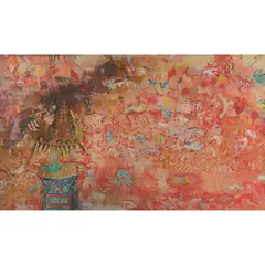 Donald Friend, Temple Offering and Village Animals, Bali, mixed media and collage on paper