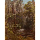 Charles Rolando, Forest Stream and Bush Walker, oil on linen