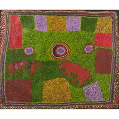 Mick Wikilyiri, (Language group: Pitjantjatjara), synthetic polymer paint on linen