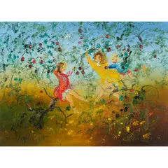 David Boyd, Playing in the Apple Orchard, oil on canvas