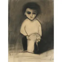Robert Dickerson, Boy with Cat, c.1969, charcoal on paper