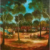 Pro Hart, Picnic, 1984, oil on canvas