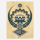 Shepard Fairey, Lotus Ornament, 2019, screenprint in colors and mixed media collage on paper, HPM