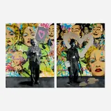 Thierry Guetta, Untitled (diptych), 2009, spray paint and collaged newsprint on canvas wrapped over wood panel