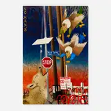 Gajin Fujita, No Man's LAnd, 2020, spray paint, paint marker, Sakura streak, 12k white gold leaf and 24k gold leaf on panel