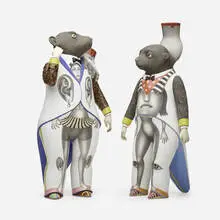 Sergei Isupov, Thief of Unicycle and Swindler's Dream from the Humanimals series, 2012, glazed and hand-painted porcelain