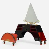 Ruth Campbell, vanity and stool, 1928, lacquered wood, mirrored glass, upholstery, gilt metal, brass