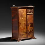 Aux Grenouilles umbrella stand by Émile Gallé, c. 1900, mahogany, fruitwood, rosewood, bronze, tin, sold Sep 2020