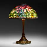 Tulip table lamp by Tiffany Studios, c. 1910, leaded glass, patinated bronze, sold Sep 2020