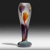 Important marquetry vase with crocuses by Émile Gallé, c. 1900, acid-etched and wheel-carved cameo glass, sold Sep 2020