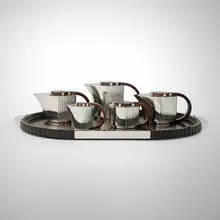 Jean E Puiforcat, Etchéa coffee and tea service, 1937, mahogany, silver-plate, rosewood