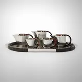 Jean E Puiforcat, Etchéa coffee and tea service, 1937, mahogany, silver-plate, rosewood