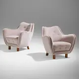 Otto Schulz, Lounge chairs, pair, c. 1940, upholstery, mahogany