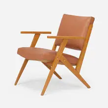 José Zanine Caldas, Armchair, c. 1954, caviona, leather upholstery, brass