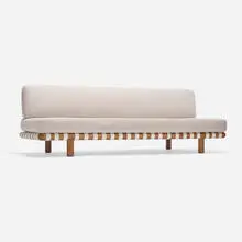 T. H. Robsjohn-Gibbings, Sofa, model 1711, c. 1950, upholstery, bleached mahogany, canvas webbing