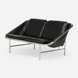Sling settee, model 6381 by George Nelson & Associates, 1963, leather upholstery, chrome-plated steel, sold Oct 2024
