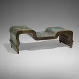 Rare Chi Liang table by Philip and Kelvin Laverne, c. 1965, acid-etched brass over pewter and wood, patinated brass, sold Oct 2024