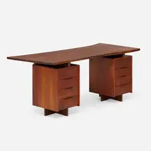 Double Pedestal desk by George Nakashima, 1966, American black walnut, sold Oct 2024