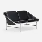 Sling settee, model 6381 by George Nelson & Associates, 1963, leather upholstery, chrome-plated steel, sold Oct 2024