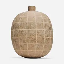 Bool vessel by Claude Conover, 1982, glazed stoneware with engobe decoration, sold Oct 2024