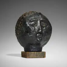 Unique Tête en Talosel sculpture by Line Vautrin, c. 1980-1990, papier-mâché, Talosel resin, copper, sold Oct 2024